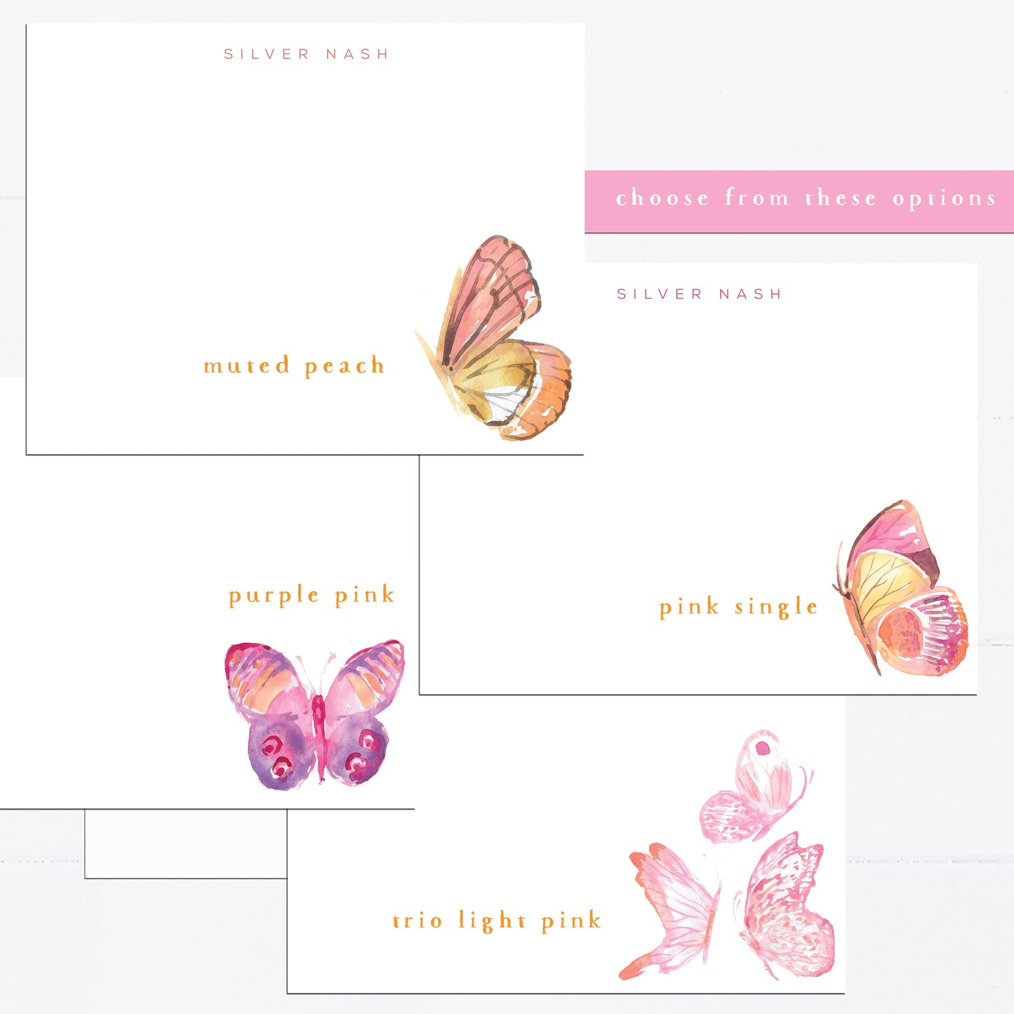 Personalized stationery, pink, purple, peach, butterfly, butterflies, kids stationery, girly, watercolor, printed art, gift for, feminine