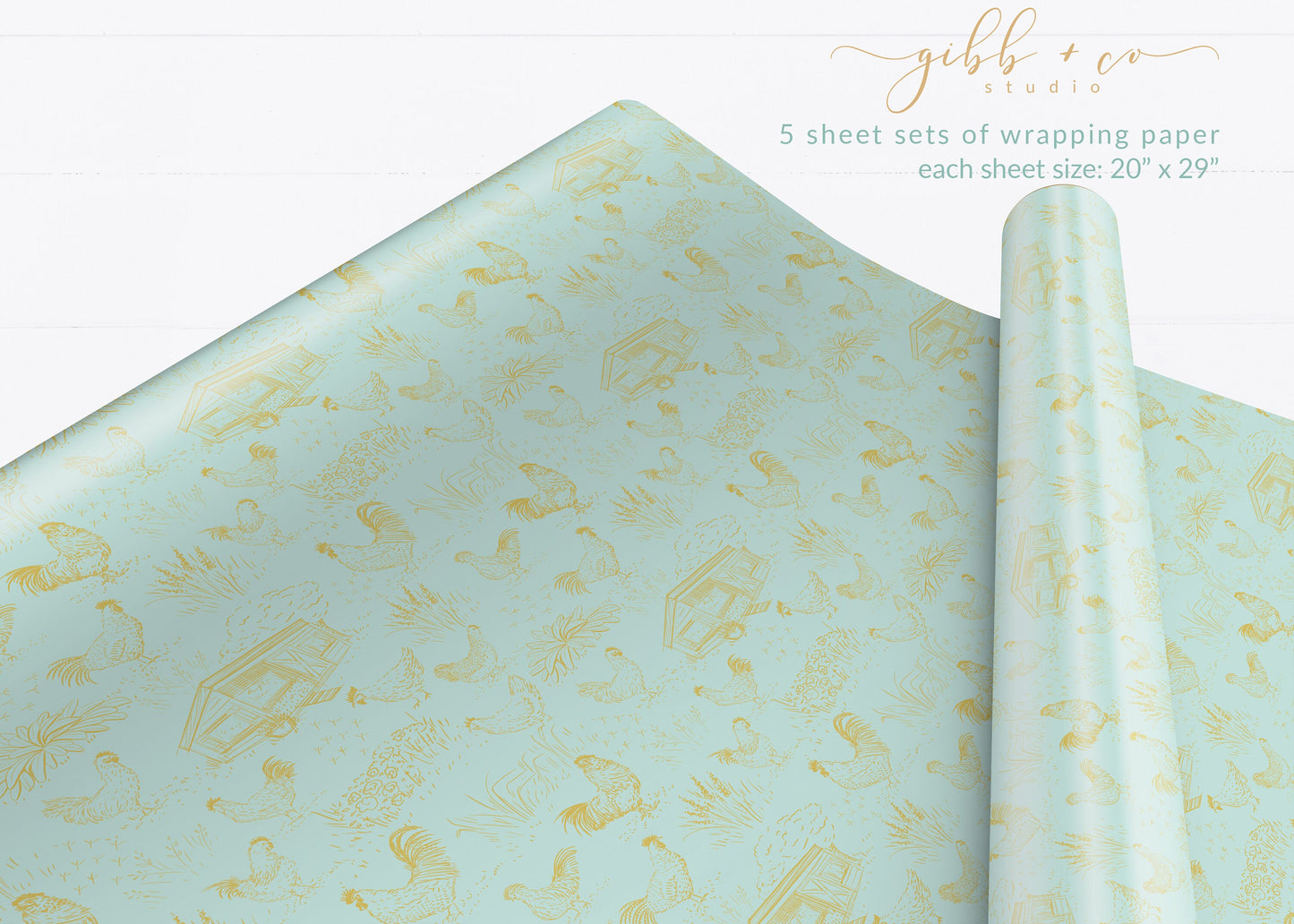 Chicken whimsical Toile wrapping paper