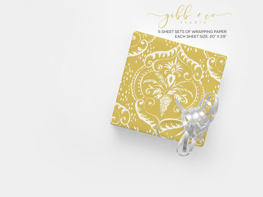 Yellow Whimsical Damask wrapping paper