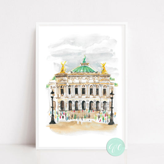 Paris Opera House travel art print, Paris architecture watercolor print, Paris wall art, Paris art print set, Notre Dame, St Germain, travel art print