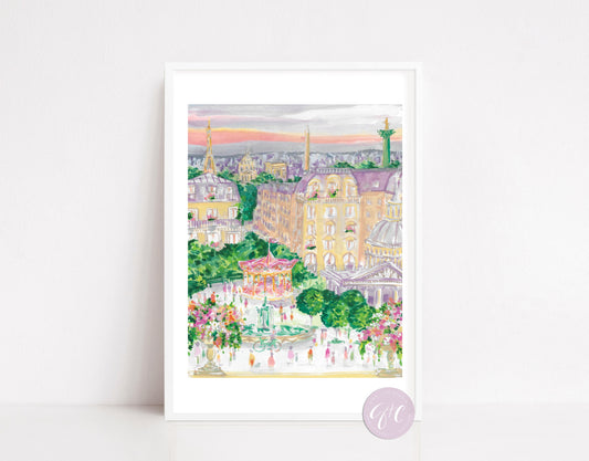 Paris travel art print, Paris Cityscape nursery art print, travel art print