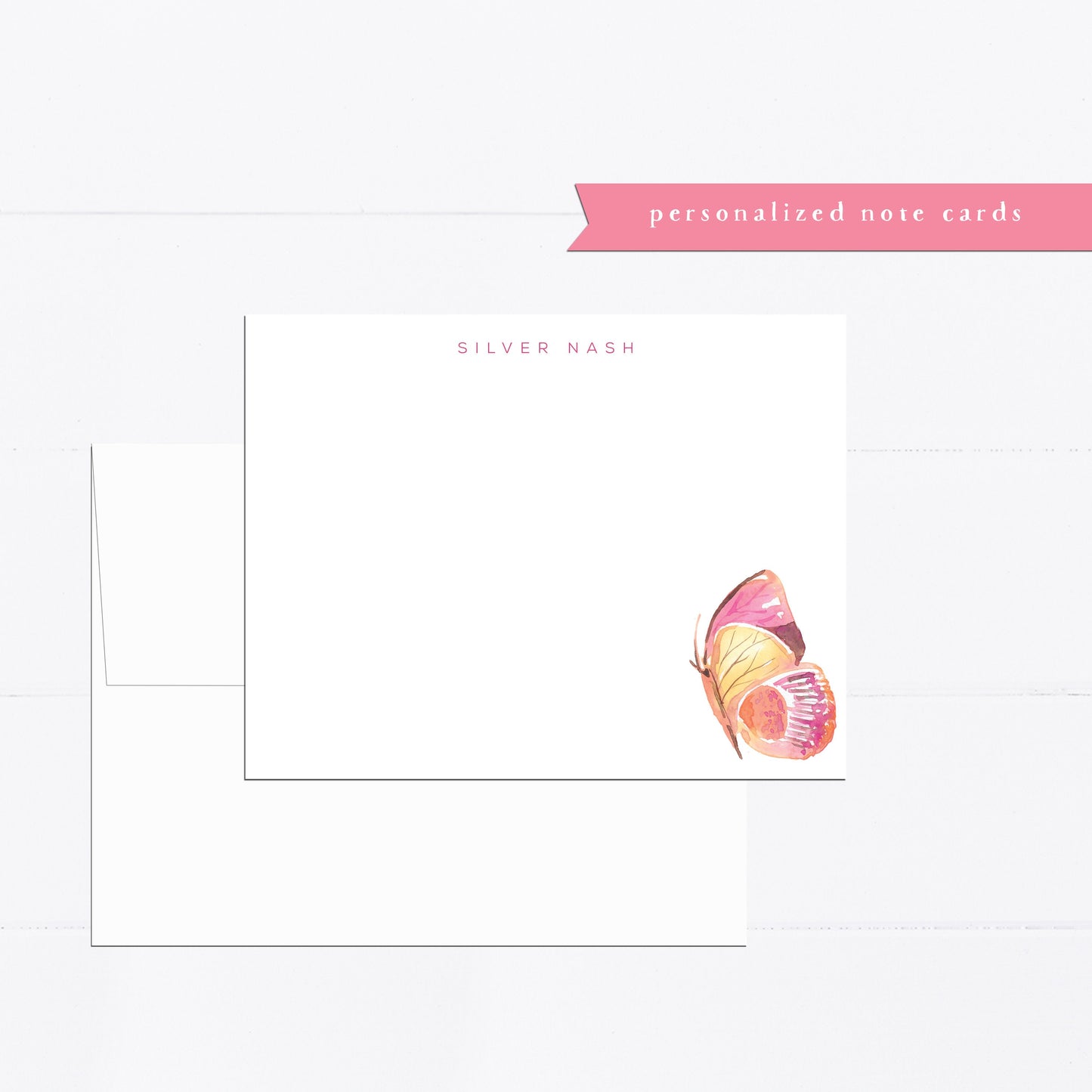 Personalized stationery, pink, purple, peach, butterfly, butterflies, kids stationery, girly, watercolor, printed art, gift for, feminine