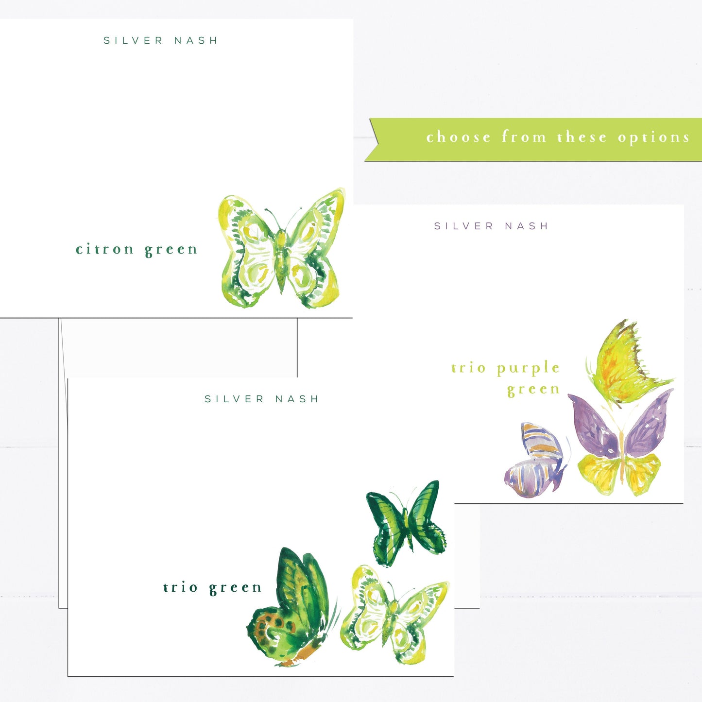 Personalized stationery, green, purple, butterfly, butterflies, kids stationery, girly, watercolor, printed art, gift for, feminine