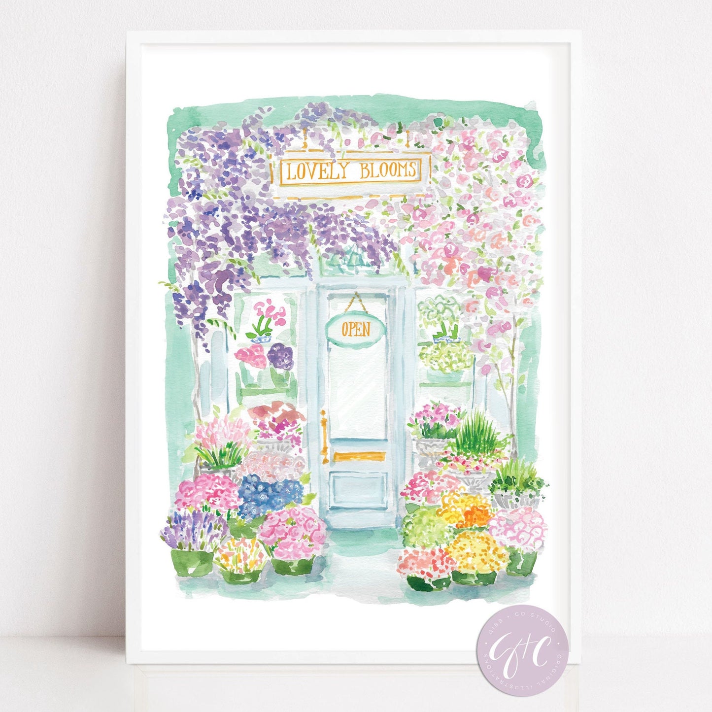 Wisteria and Rose flower shop, floral art print