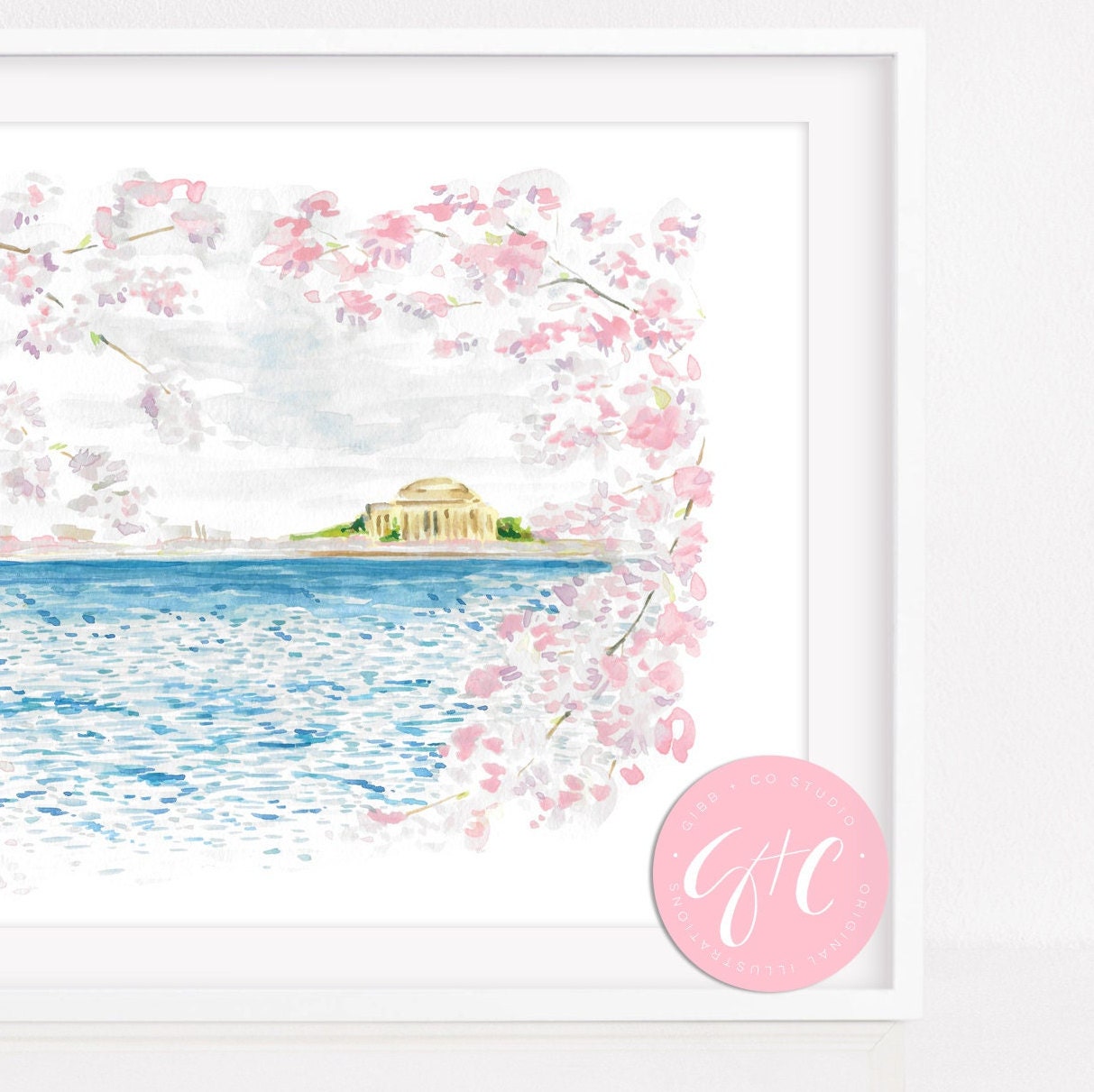 Cherry Blossom, Washington DC watercolor, Jefferson Memorial, travel art print