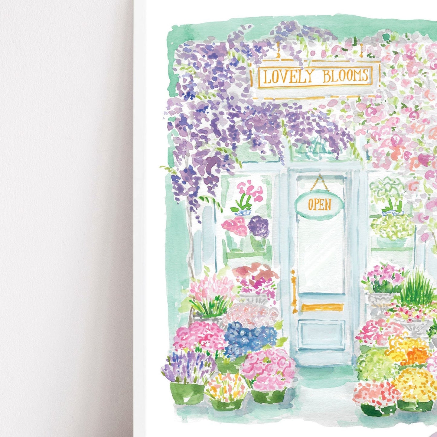 Wisteria and Rose flower shop, floral art print