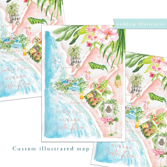 Custom Illustrated Wedding map for a destination wedding or event