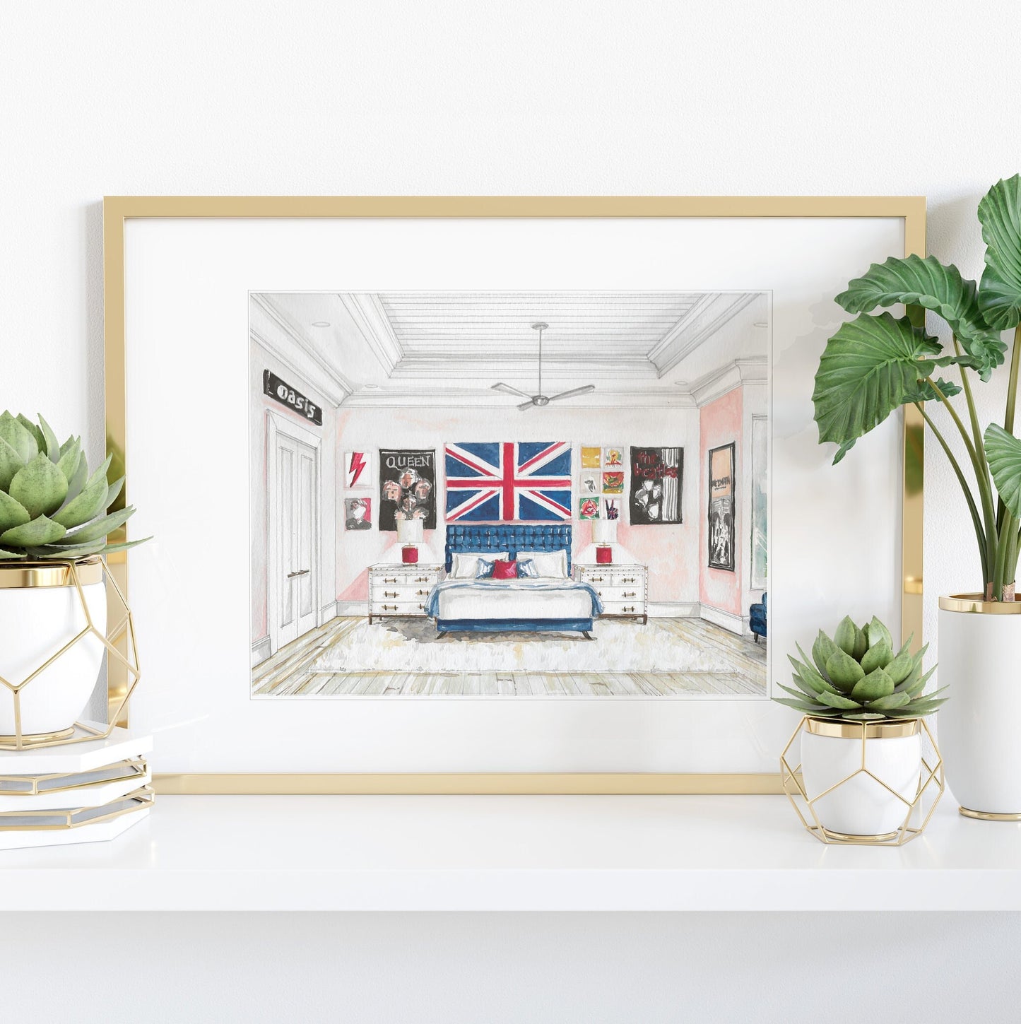 British Rock Bedroom, interior design art print