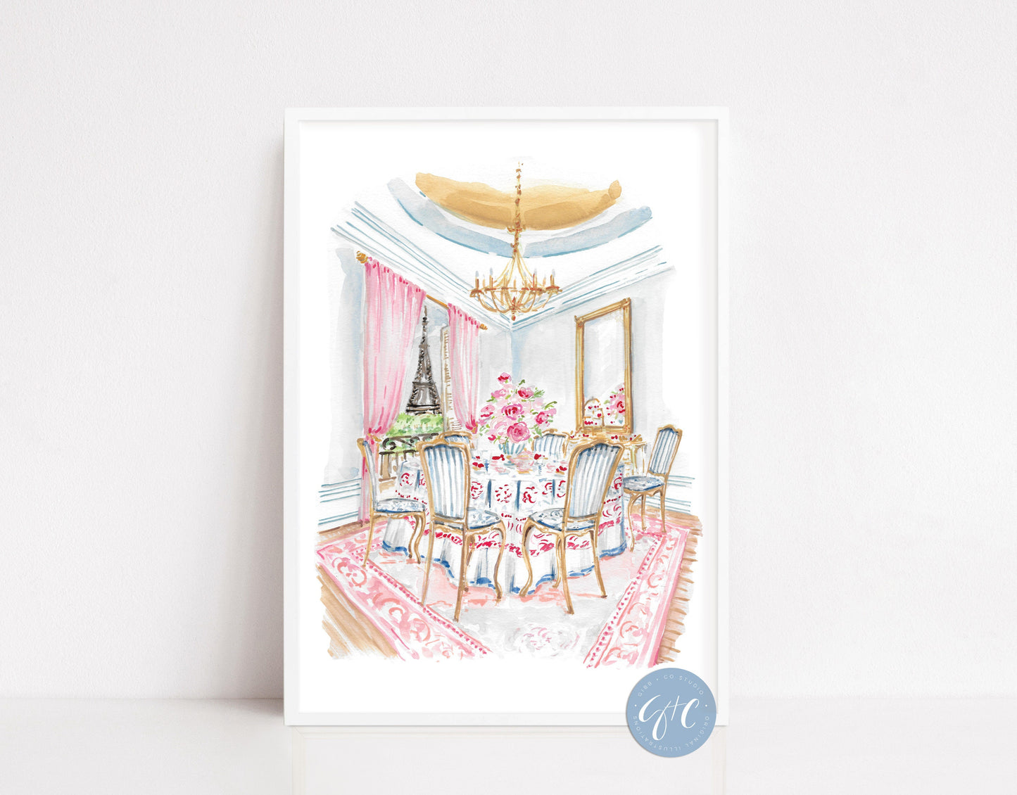 Paris travel art, Paris Brunch w view of Eiffel Tower art print, nursery decor, colorful, travel art, nursery art, French art, travel art print