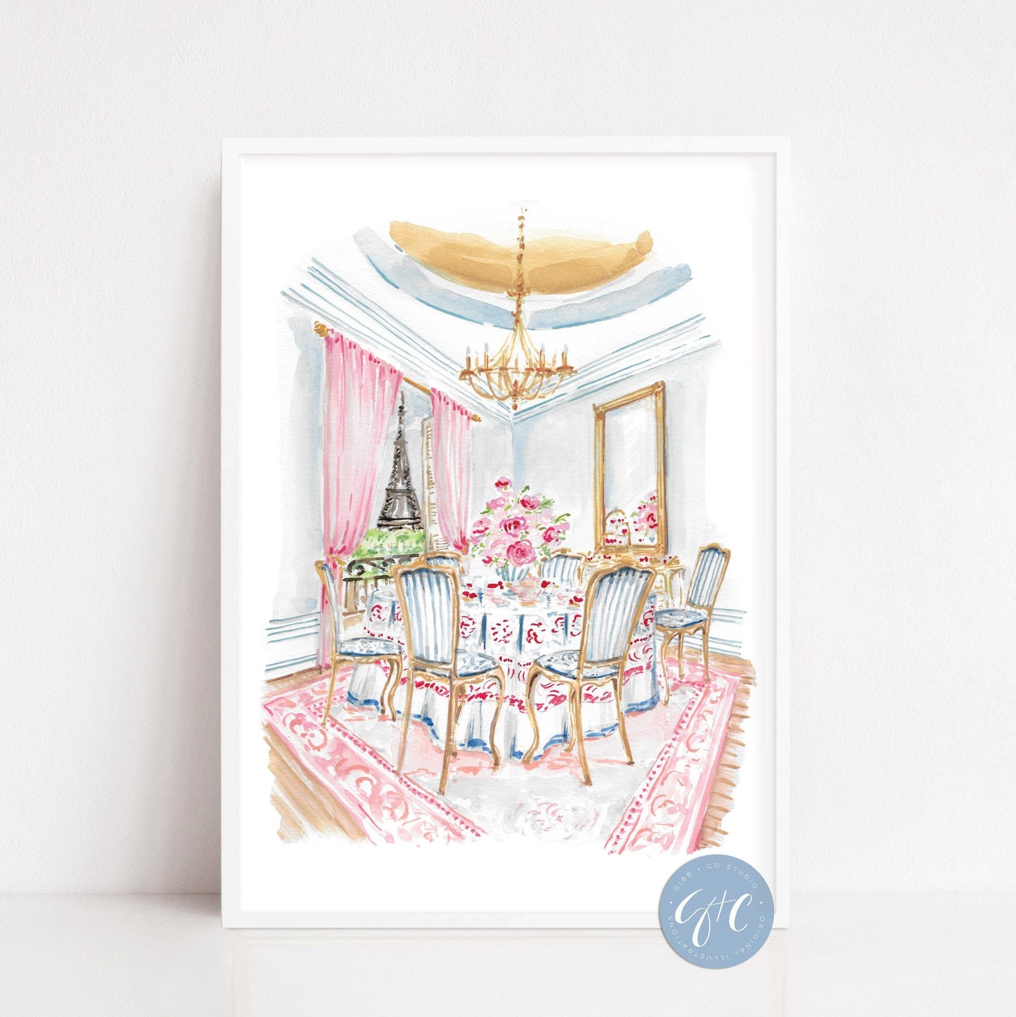 Paris travel art, Paris Brunch w view of Eiffel Tower art print, nursery decor, colorful, travel art, nursery art, French art, travel art print