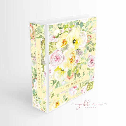 Floral Personalized binder, yellow, roses, monogram, personalized, business, personal, school, wedding planner, feminine, gift for bride