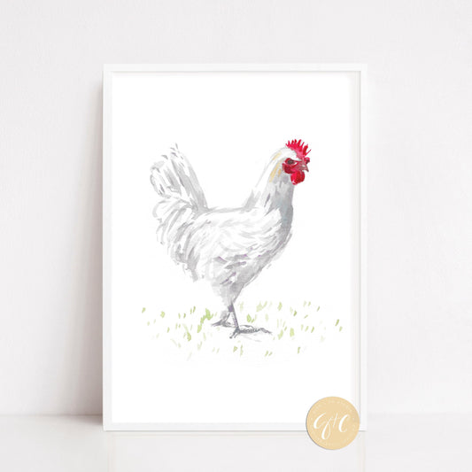 Chicken art, French, French hens, French Provincial, farmhouse art print, modern rustic, art print, watercolor art print, printed art, illustration