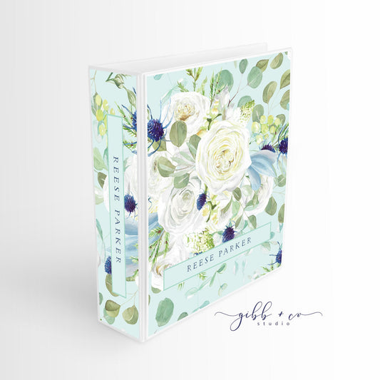 Floral Personalized binder, roses, blue, monogram, personalized, business, personal, school, wedding planner, feminine, gift for bride