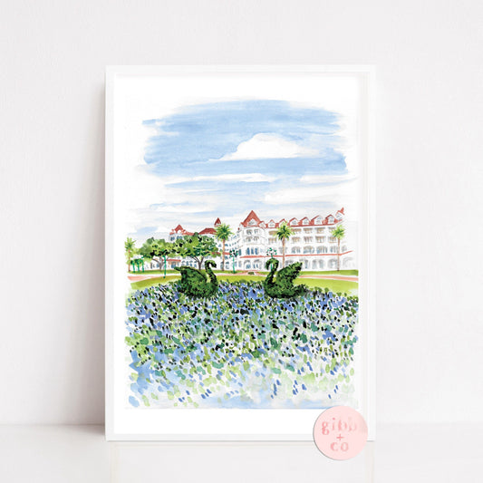 Grand Floridian architecture art print, Disney icon, travel art print