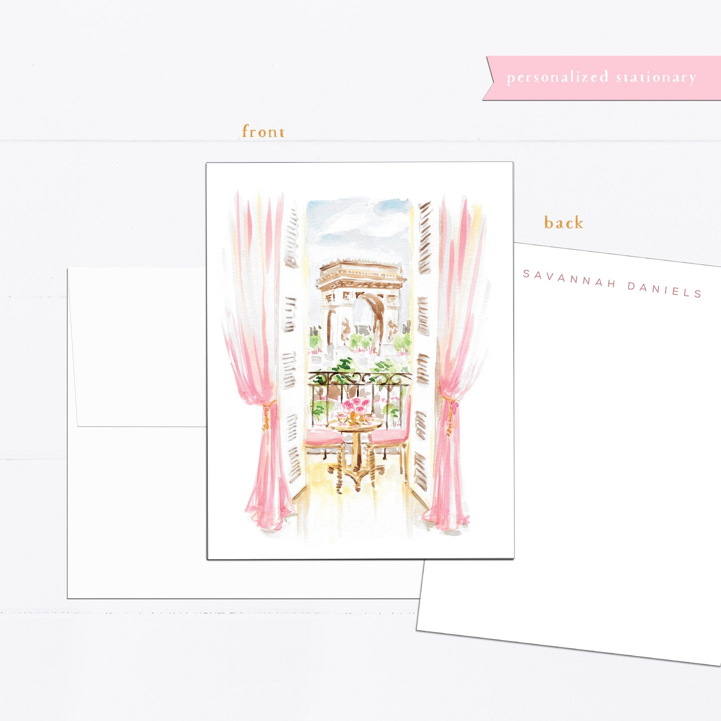 Paris art stationery set, Personalized Paris notecards, breakfast in Paris, personalized notecards, personalized stationery