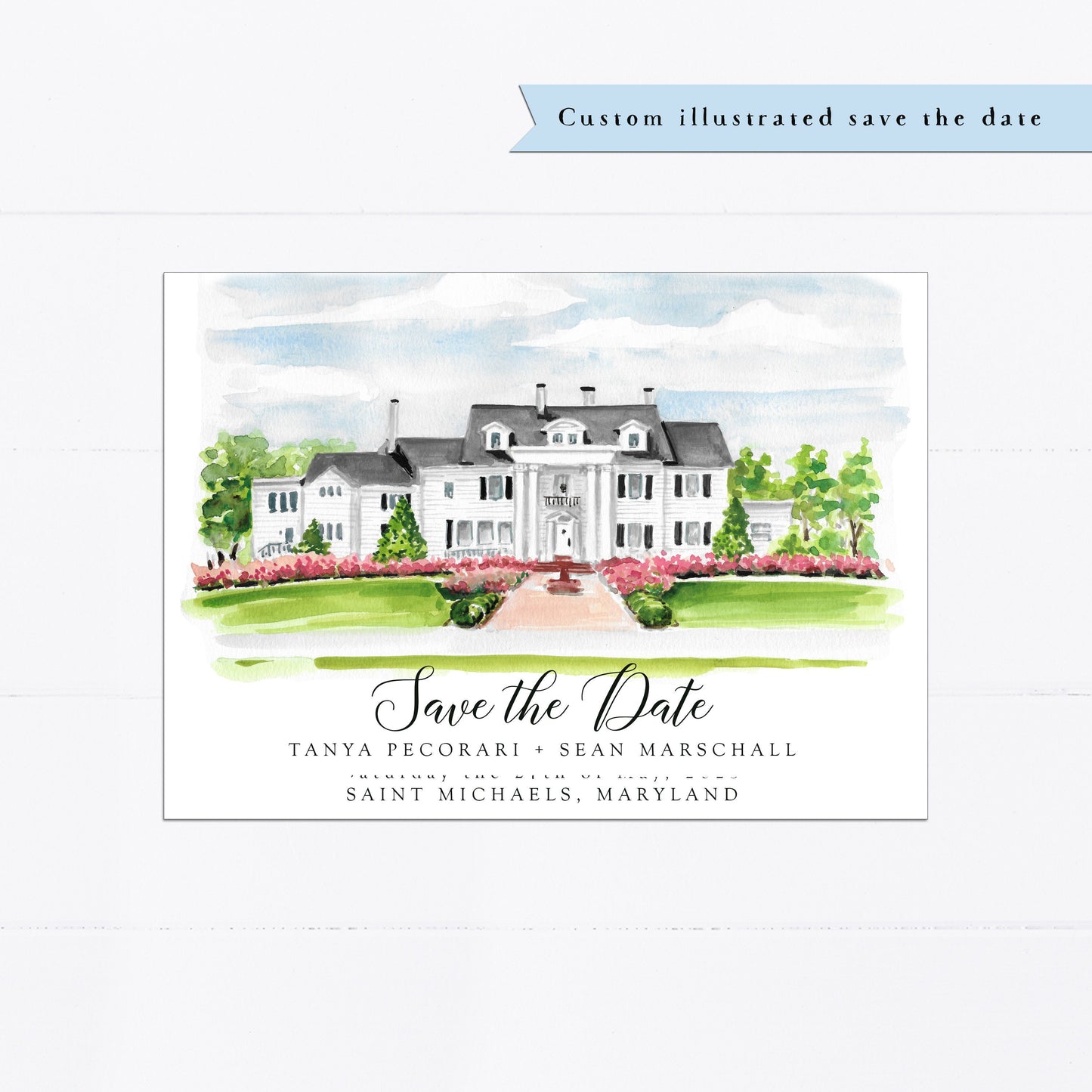 Custom Illustrated Save the Date, Venue illustration, Destination wedding save the date illustration