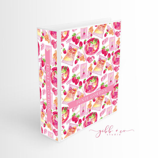 Binder, Asian snacks pattern, pocky, strawberry, personalized binder, school, monogram, personalized, small business binder, watercolor
