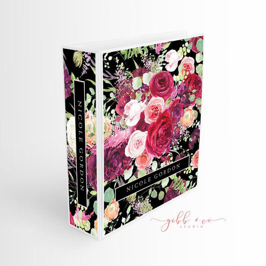 Floral Personalized binder, pink, red roses, monogram, personalized, business, personal, school, wedding planner, feminine, gift for bride