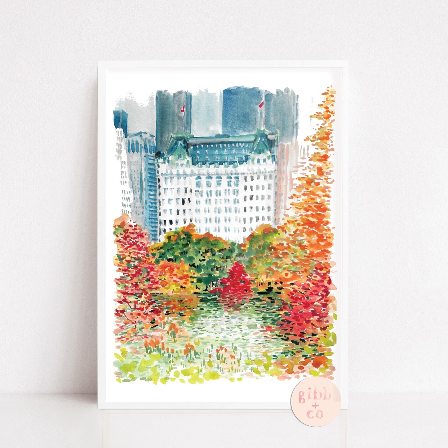 New York, Hotel Plaza, Central Park, New York Travel poster, New York travel art print, watercolor art print, printed art, fall, spring, travel art print