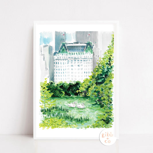 New York, Hotel Plaza, Central Park, New York Travel poster, fall, spring, New York travel art print
