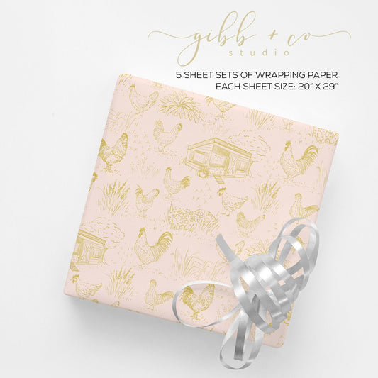 Chicken whimsical Toile wrapping paper