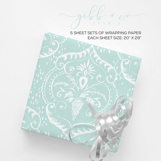 Seafoam Damask wrapping paper