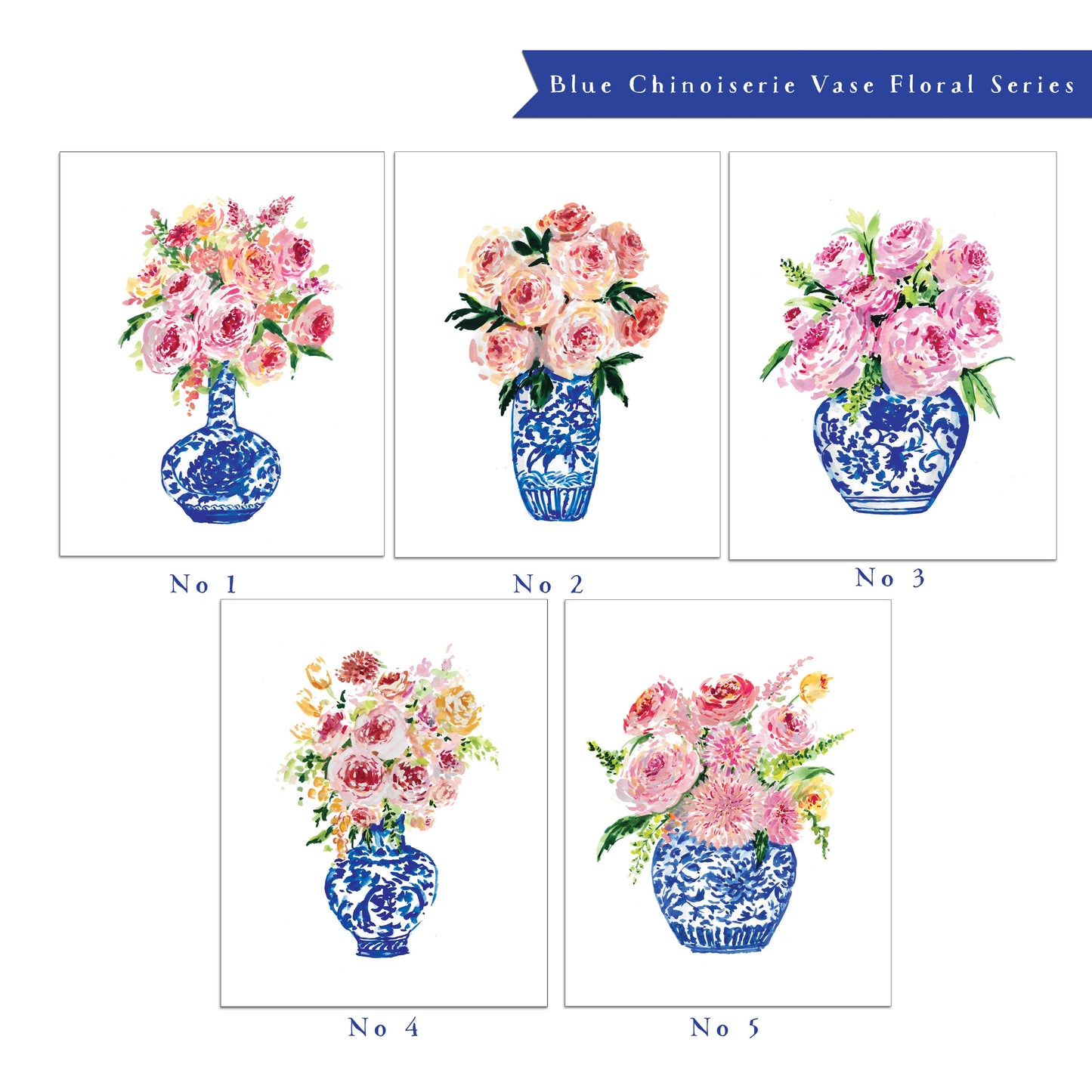 Blue Chinoiserie Vase Floral, series, pink peony, peonies, pink peonies, floral art print, chinoiserie art print