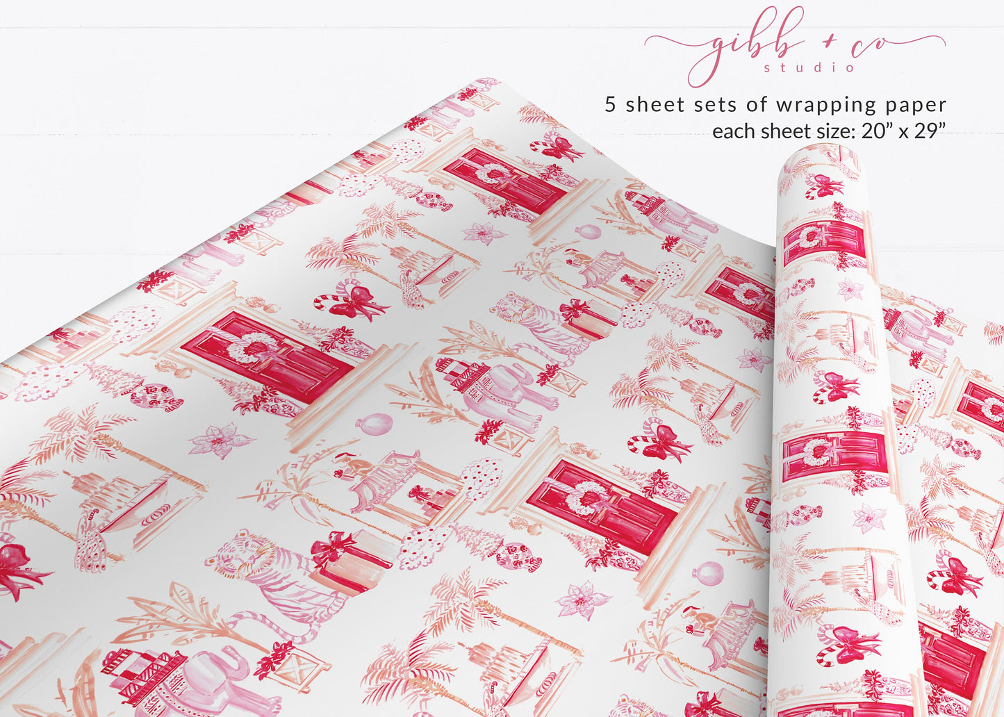 Pink Plaid Christmas wrapping paper, Holiday wrapping paper