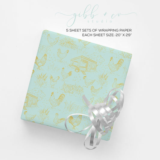Whimsical Chicken Toile wrapping paper