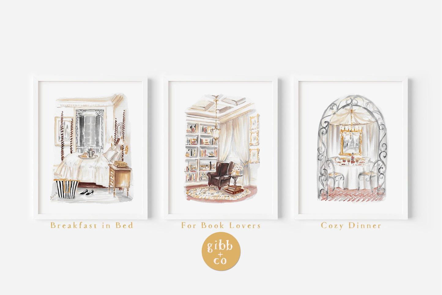 French Home series, Design art print, Breakfast in Bed, Book lovers, cozy dinner, travel art print