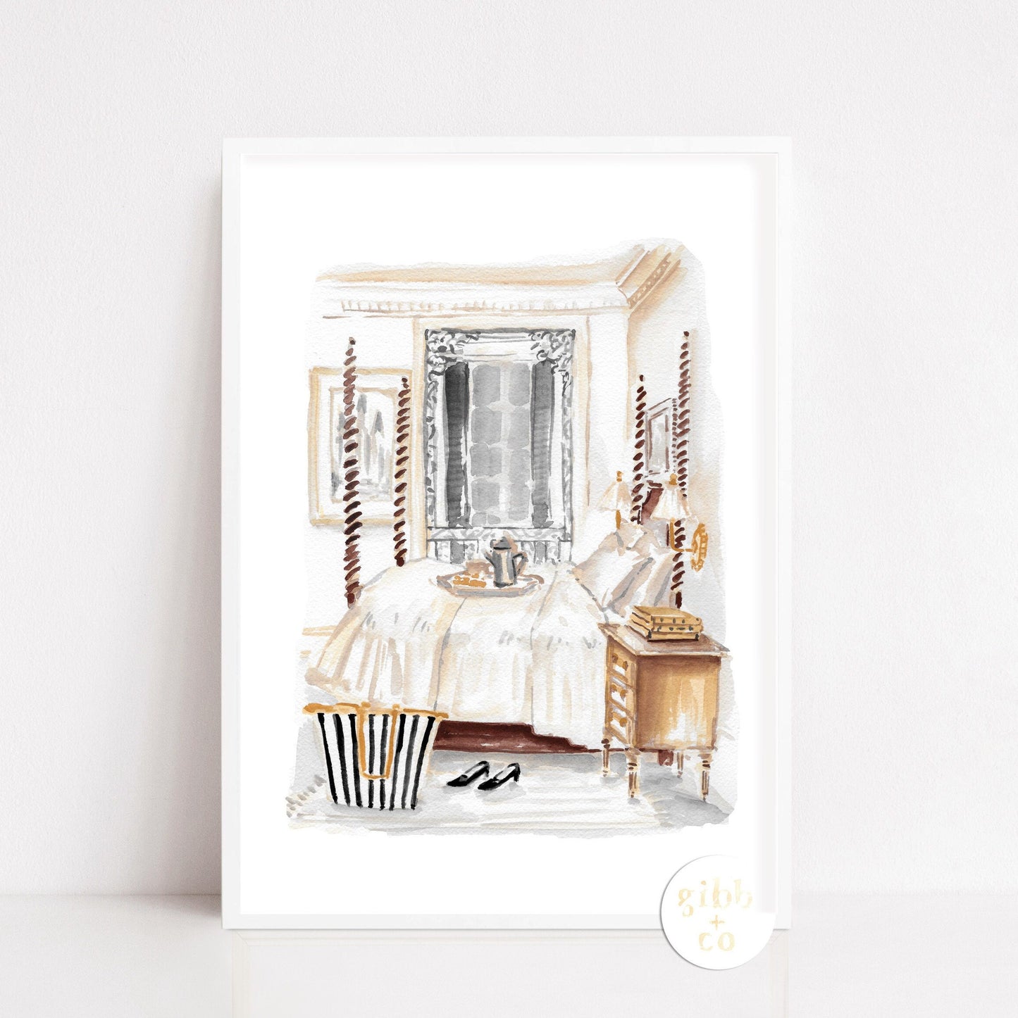 French Home series, Design art print, Breakfast in Bed, Book lovers, cozy dinner, travel art print