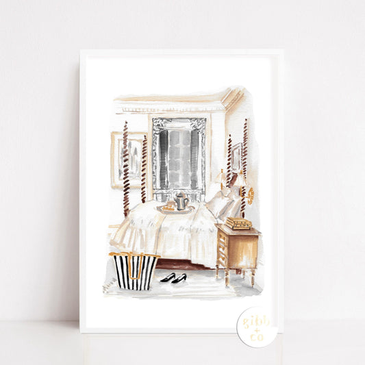 French Home series, Breakfast in Bed, Book lovers, design art print, fashion art print