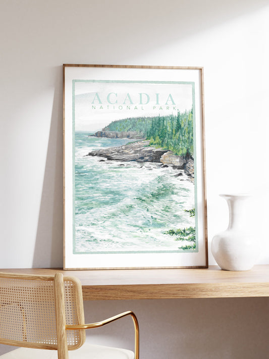 Acadia National Park, Travel Poster, Maine, coastal art print, travel art print