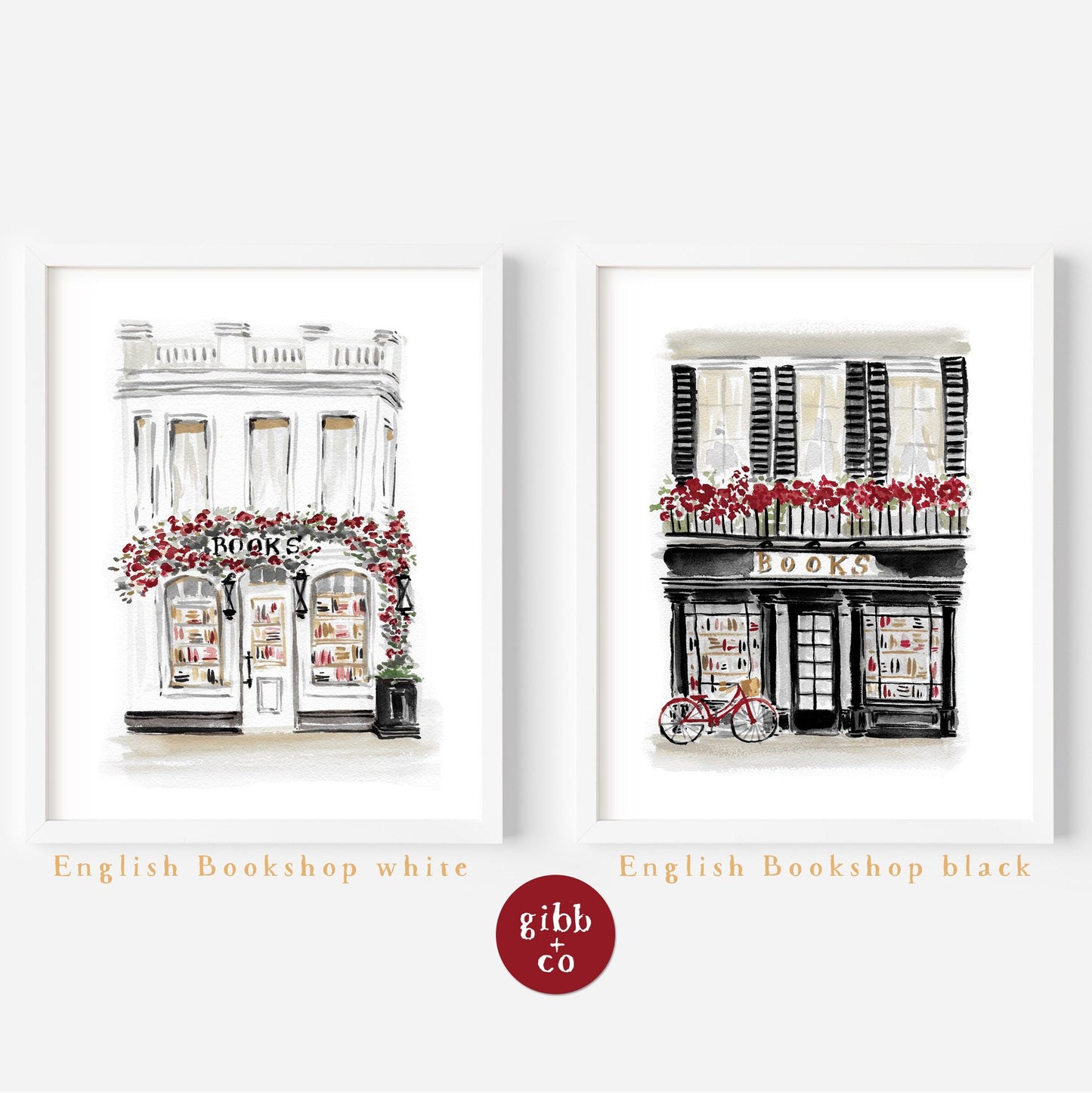 White Bookshop, Bookshop series, book art print, architecture art print, floral art print