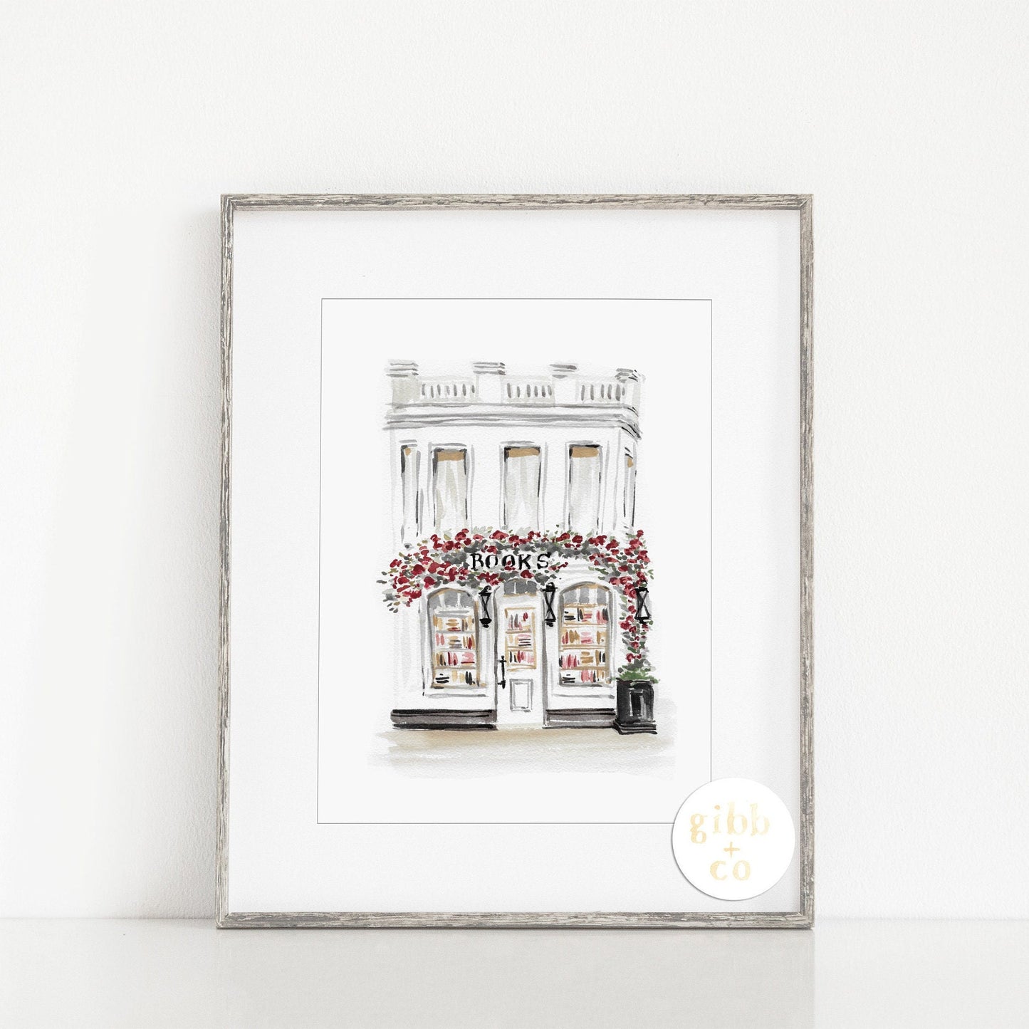 White Bookshop, Bookshop series, book art print, architecture art print, floral art print