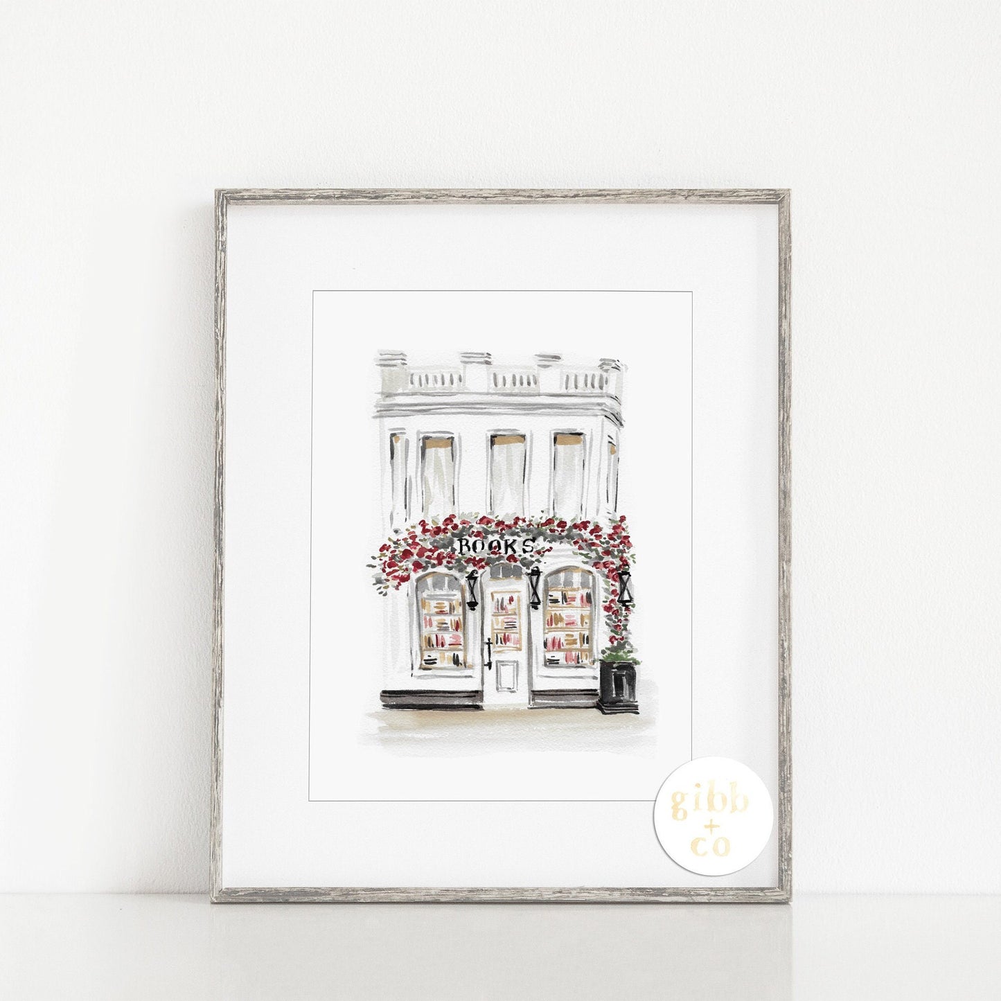 Black Bookshop, Bookshop series, book art print, architecture art print, floral art print