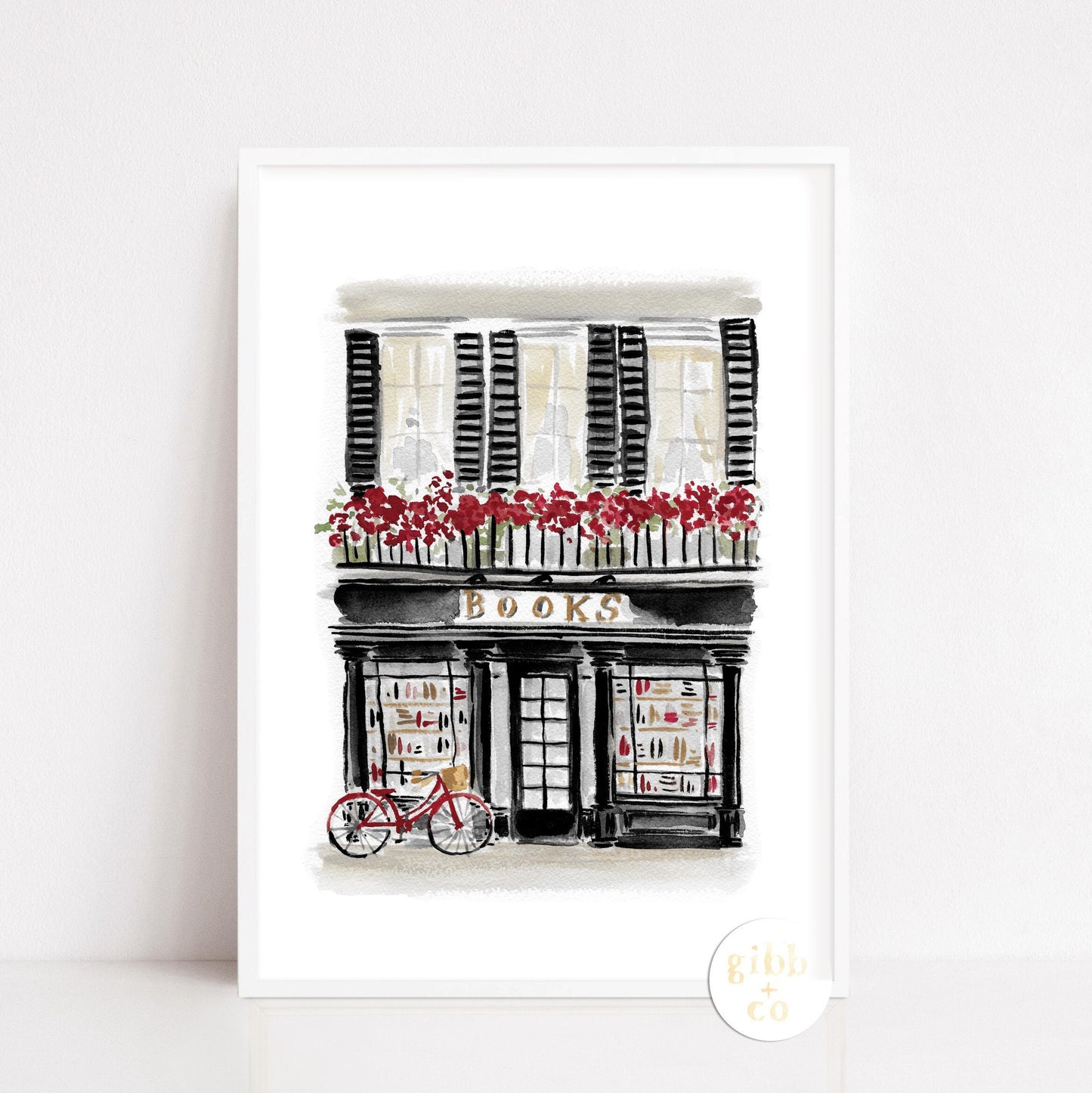 Black Bookshop, Bookshop series, book art print, architecture art print, floral art print