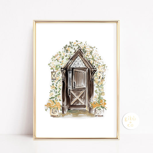 Dutch Door Floral, architecture art print, floral art print