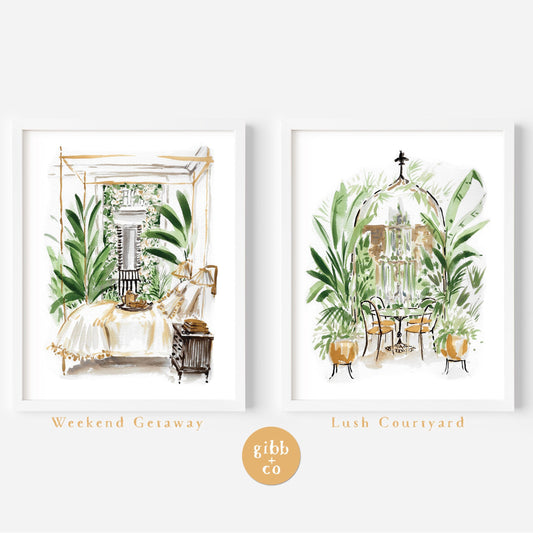 Lush Courtyard, Weekend Getaway Travel art print, New Orleans, Charleston, Savannah, travel art print