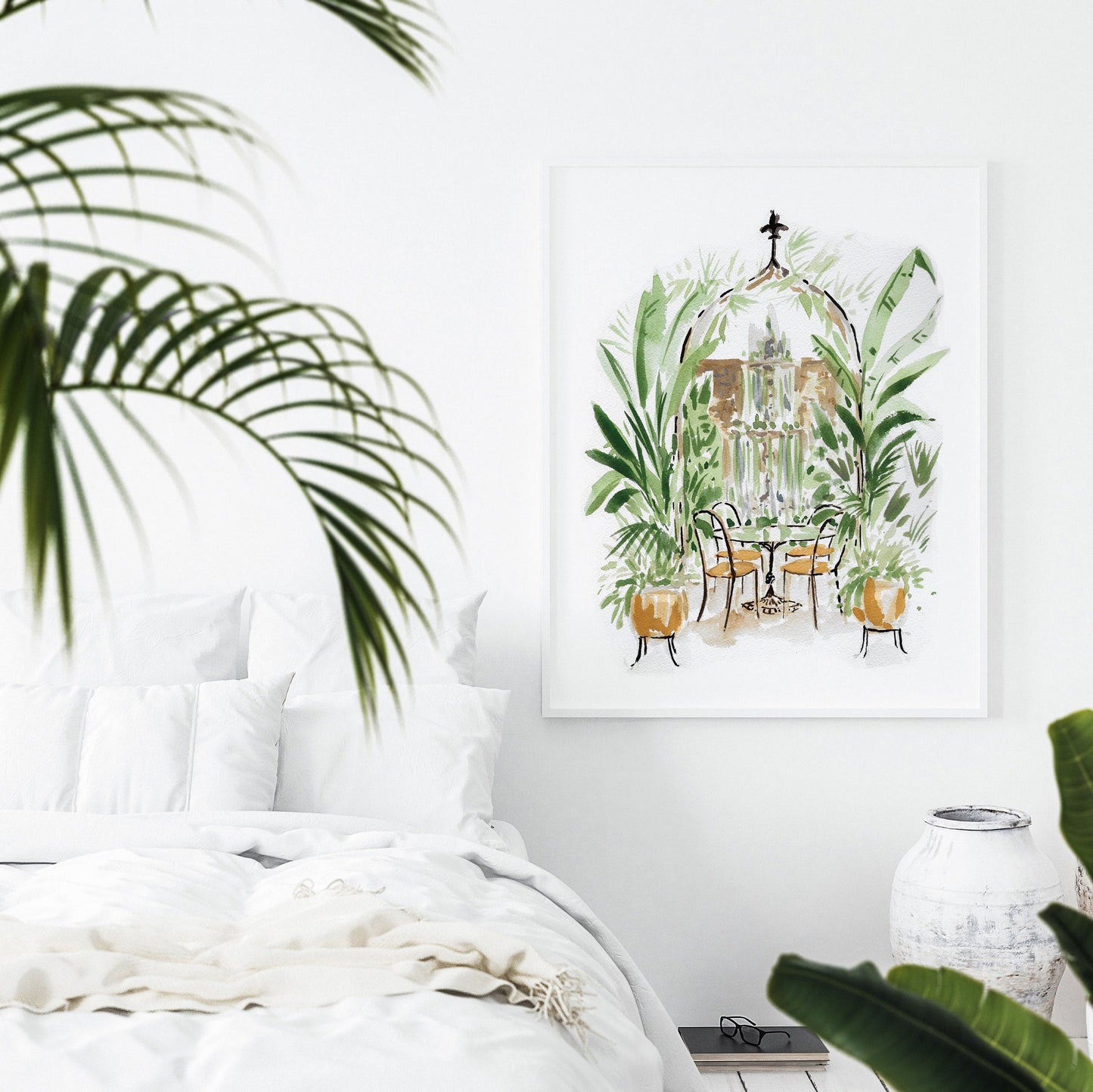 Weekend Getaway Travel art print, New Orleans, Charleston, Savannah, lush, plants, courtyard, weekend, garden art print