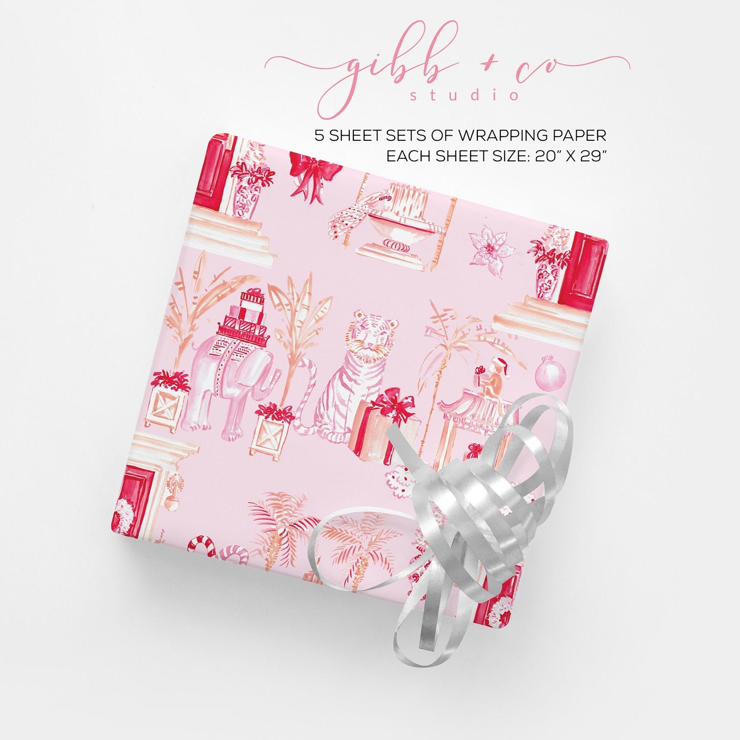 Pink Plaid Christmas wrapping paper, Holiday wrapping paper