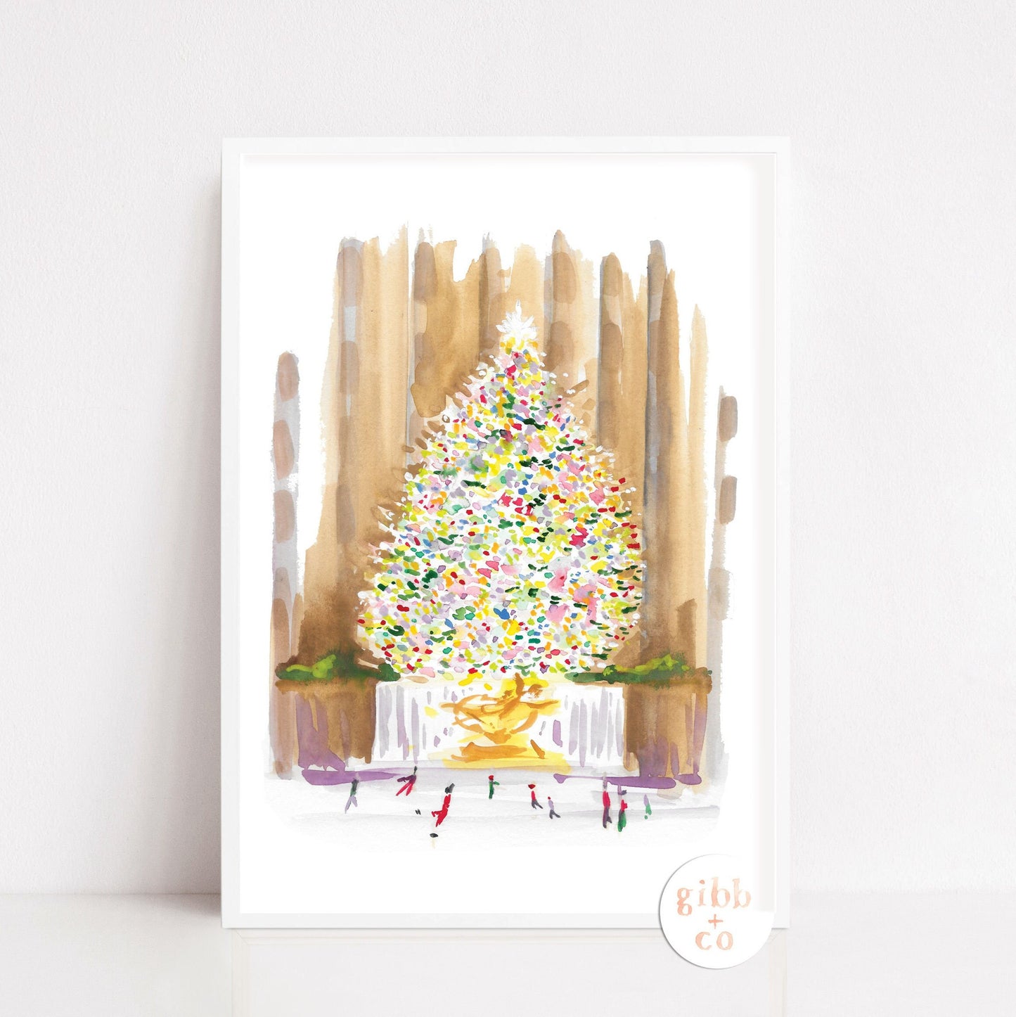 Rockefeller Christmas tree, New York collage, Rockefeller holiday tree, Christmas art print, travel art print