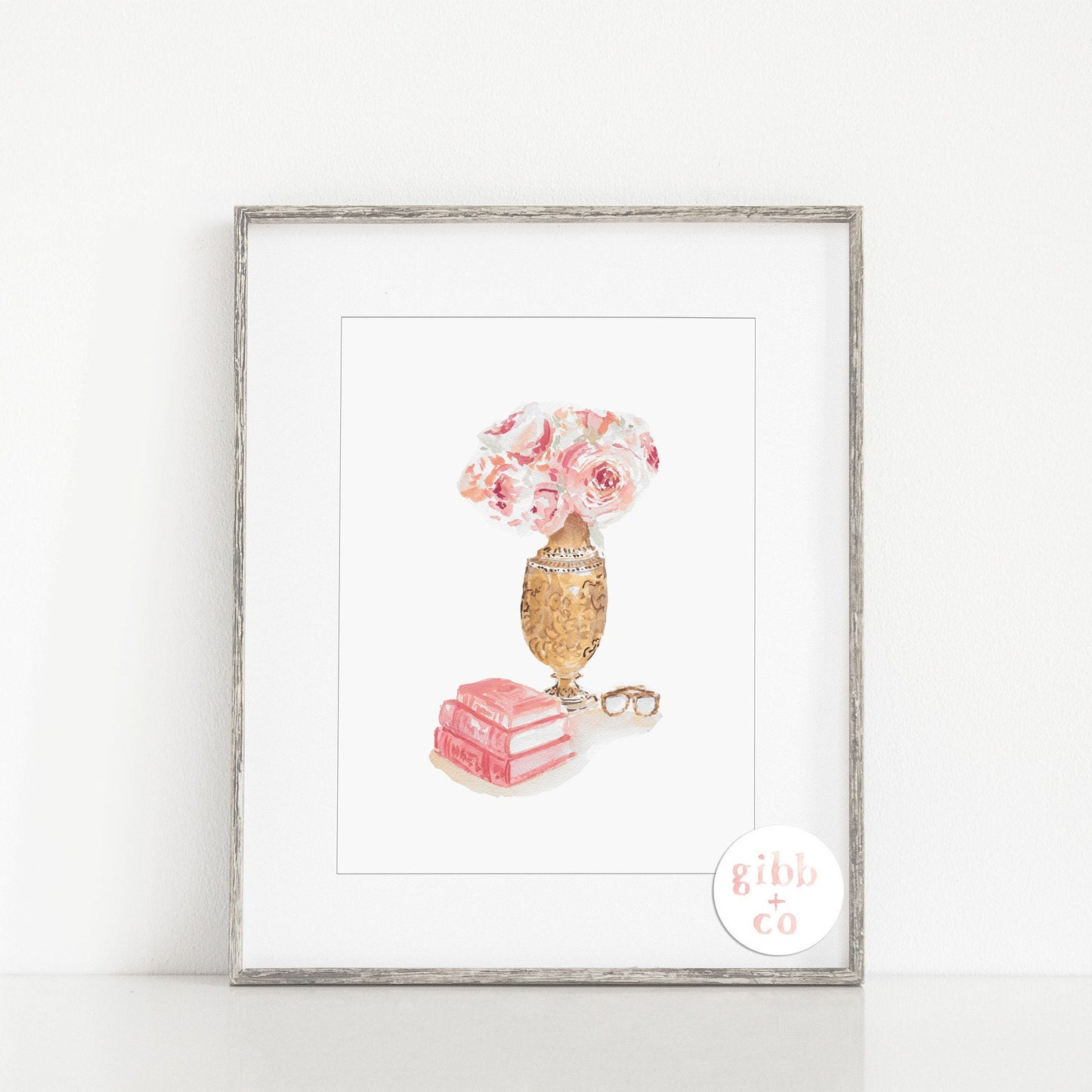 Pink roses with bronze vase, book art print, floral art print