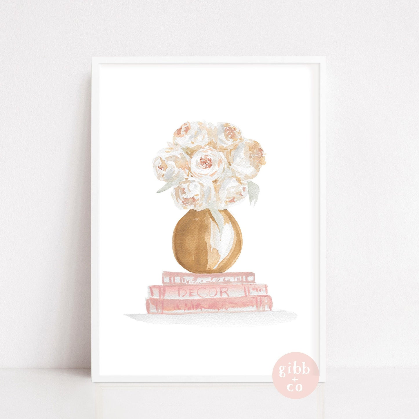 Pink peonies in Gold, Floral art print, art print, floral art print