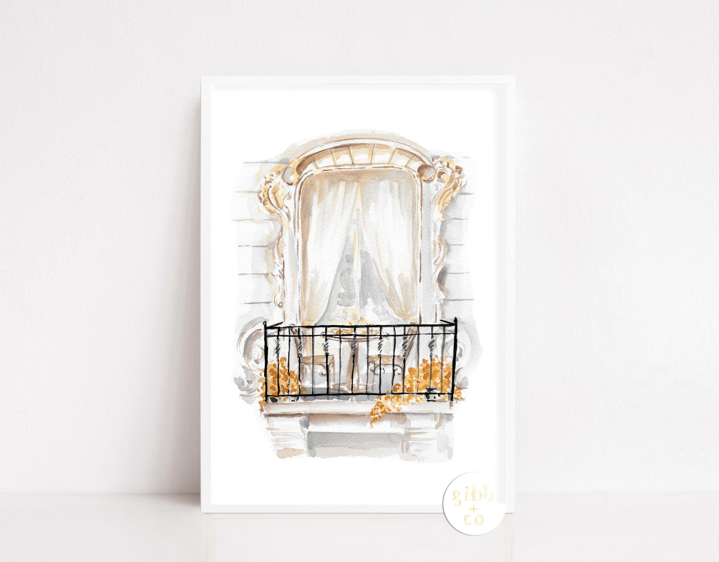 Autumn Balcony Fall Paris travel art print, architecture art print, floral art print