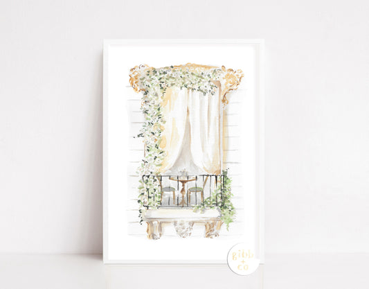 Paris Spring balcony series, travel art print, floral art print