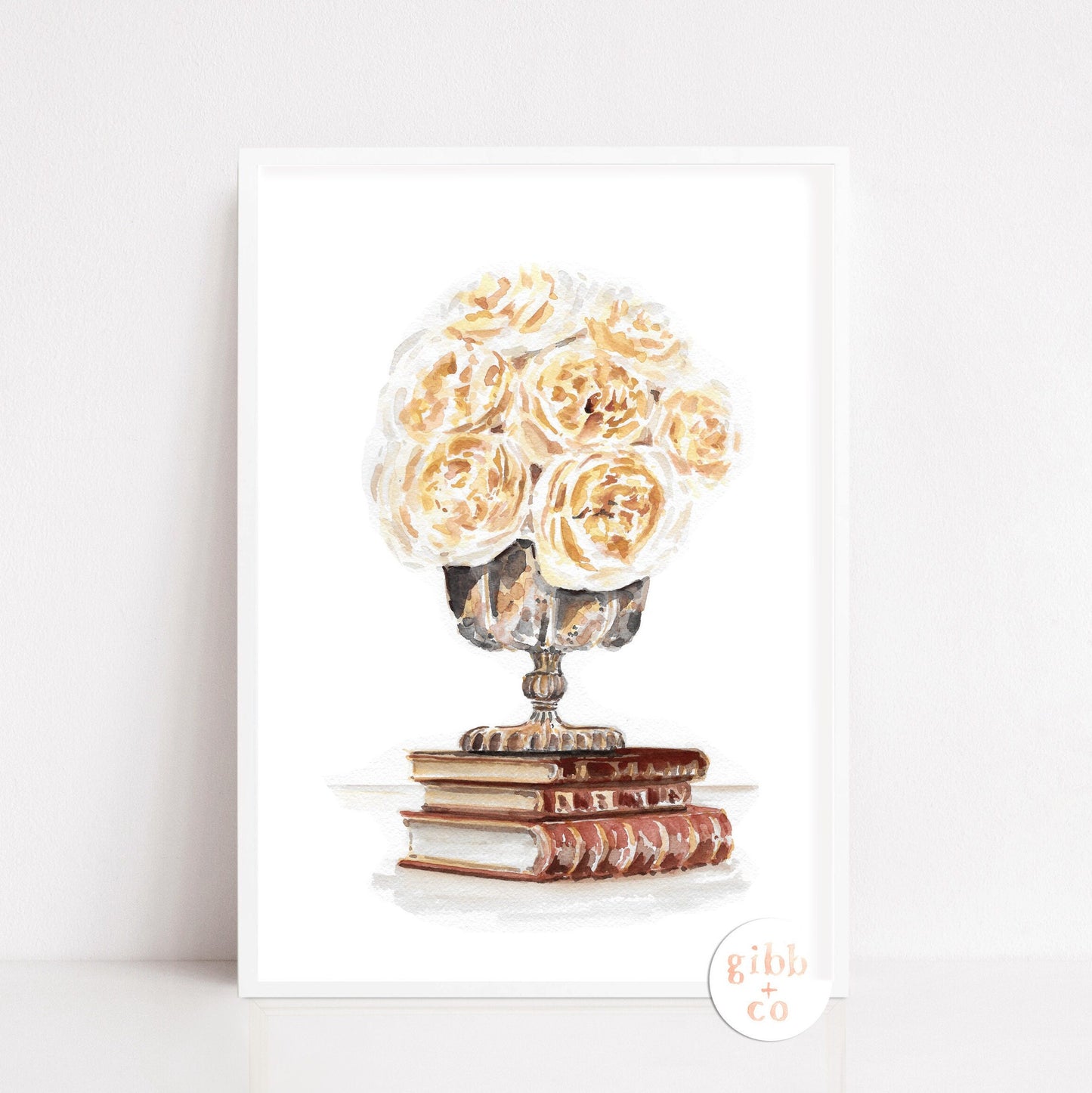 Cream roses in Bronze trophy, book art print, floral art print