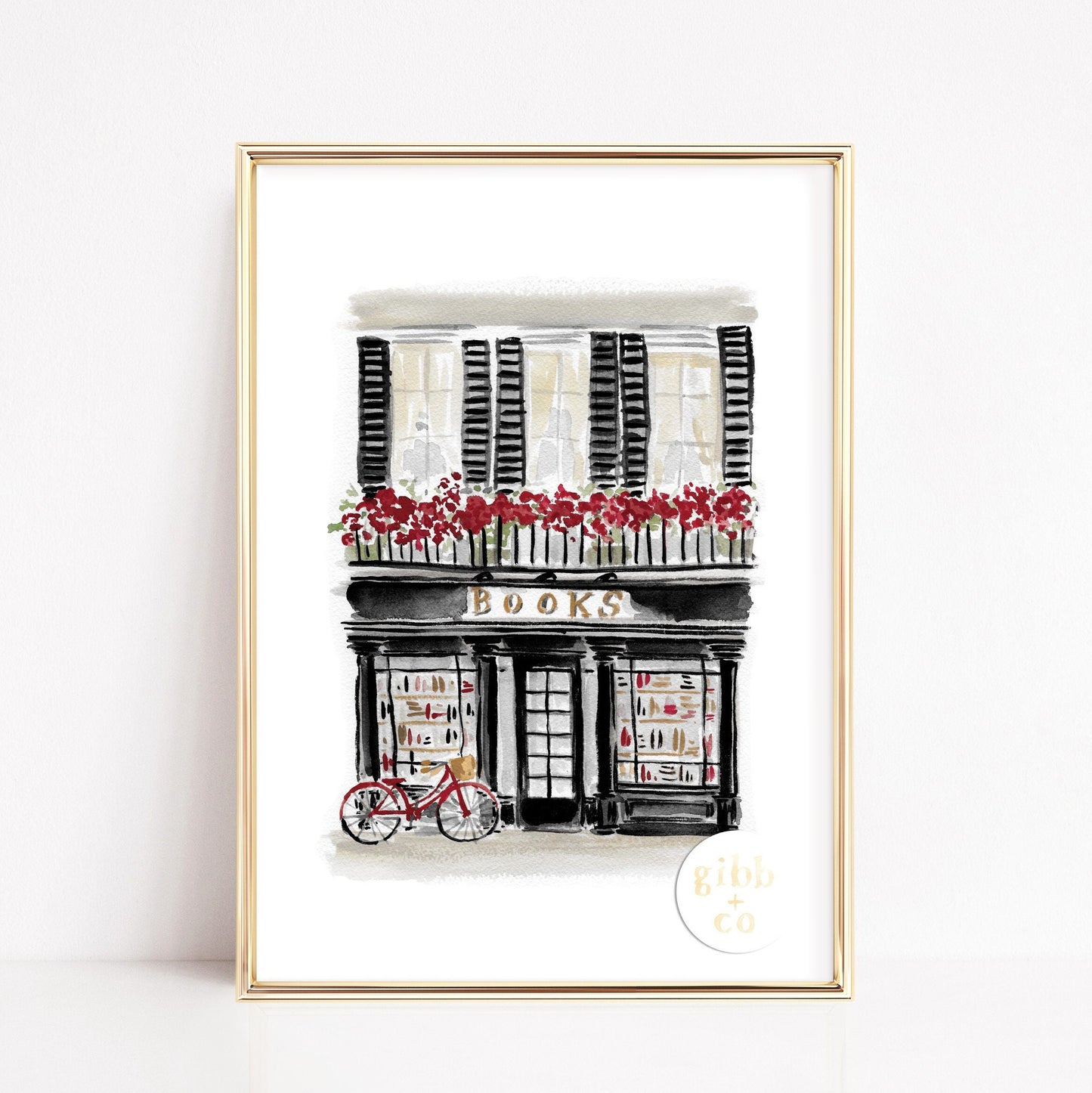 Black Bookshop, Bookshop series, book art print, architecture art print, floral art print