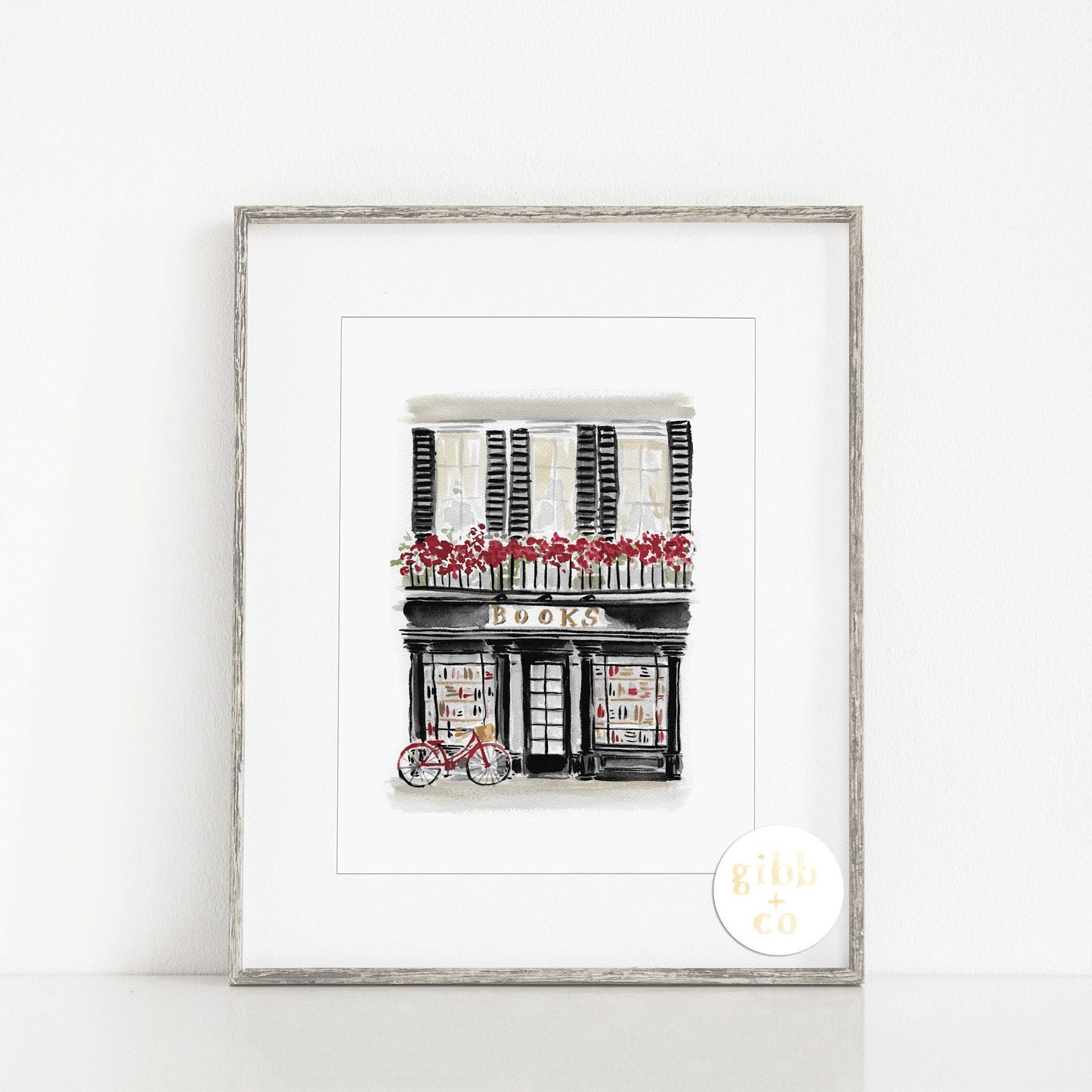 White Bookshop, Bookshop series, book art print, architecture art print, floral art print