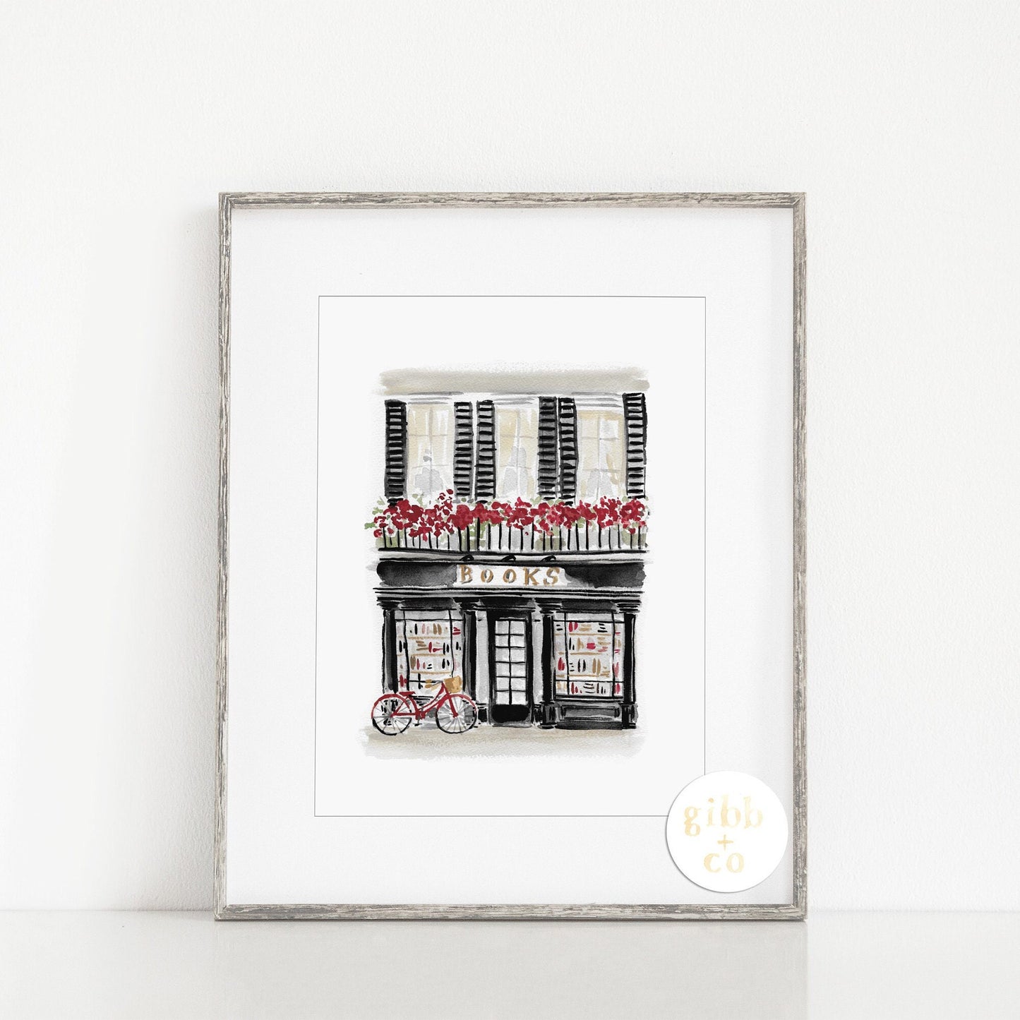 Black Bookshop, Bookshop series, book art print, architecture art print, floral art print